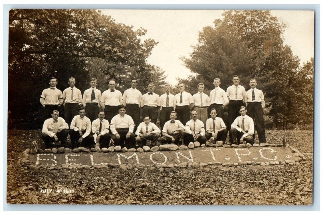 1911 Employees Fourth Of July Belmont P.C. Camp Analomink PA RPPC Photo Postcard