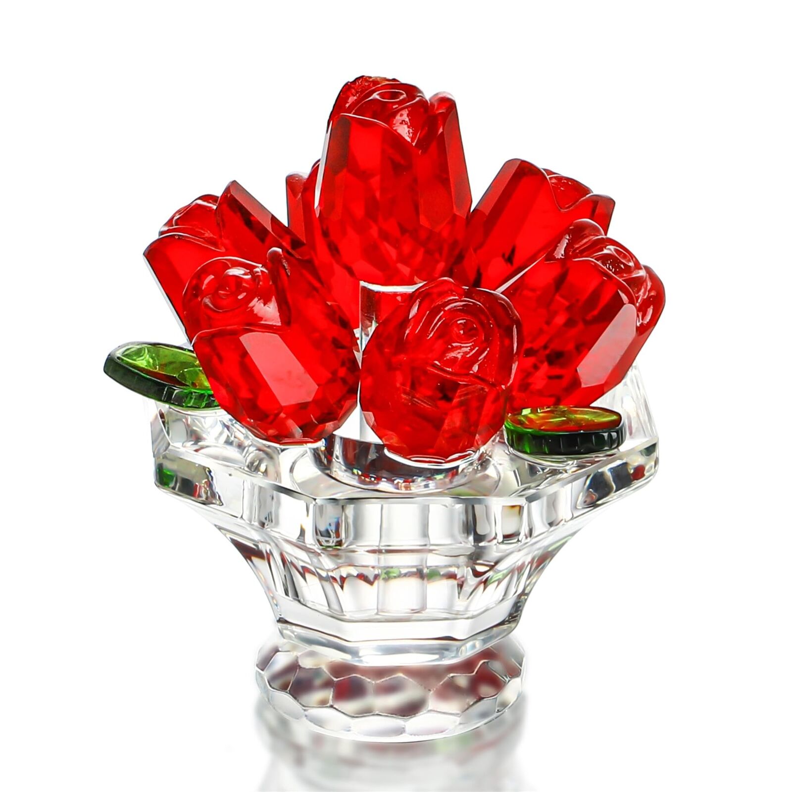 Red Crystal Rose Figurine Rose Gifts Birthday Women Crystal Glass Bouquet Orname