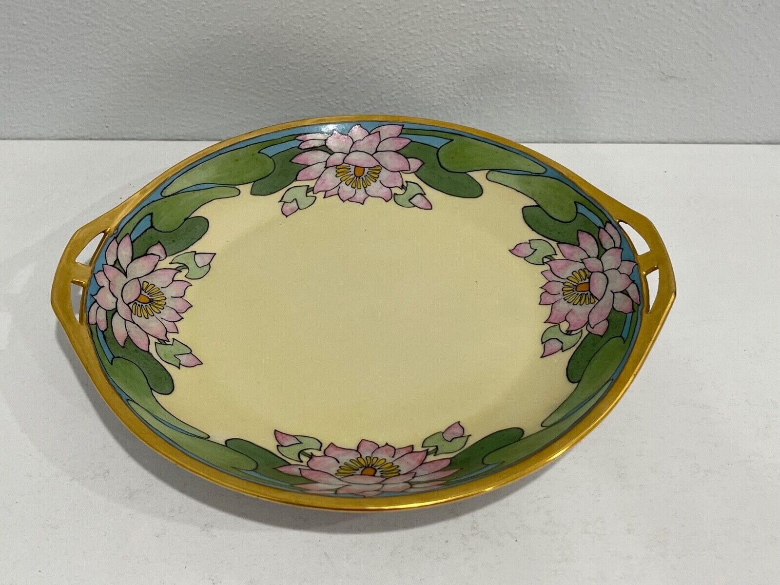 Antique 1924 Deco Arzberg Porcelain Cookie Cake Plate Tray Painted Lotus Flower