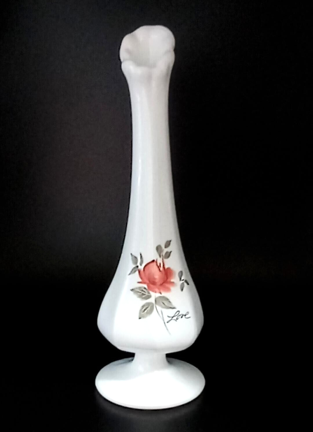Vintage Floral Fenton Milk Glass Vase ~ Hand Painted & Signed by the Artist