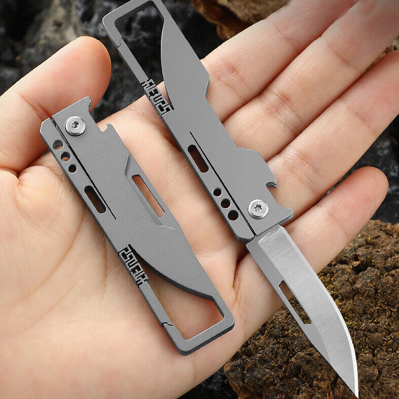 Titanium Alloy Portable Pocket Folding Blade Knife Camping Survival Keychain EDC
