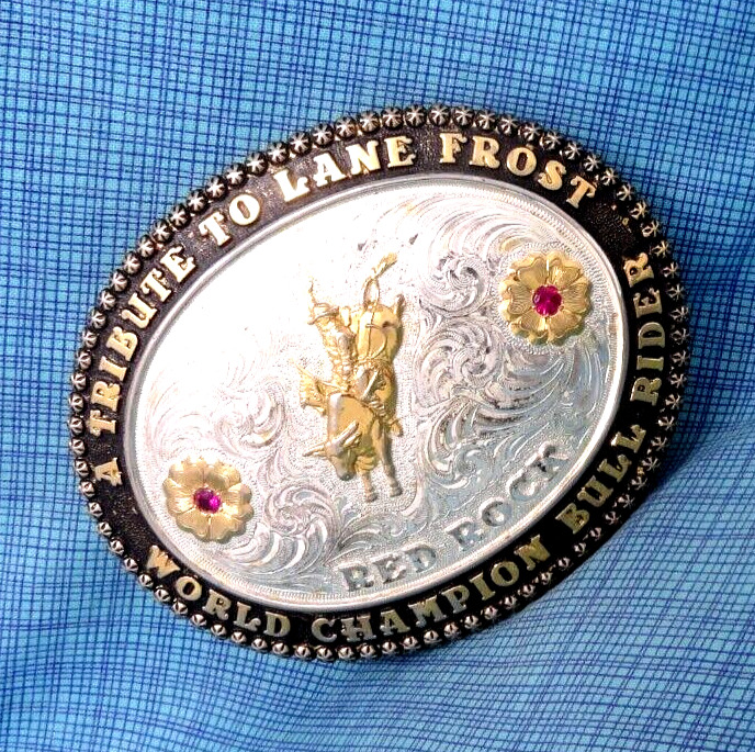 Gist Lane Frost Red Rock Belt Buckle Rodeo World Champion Bull Rider #LE .MDA009