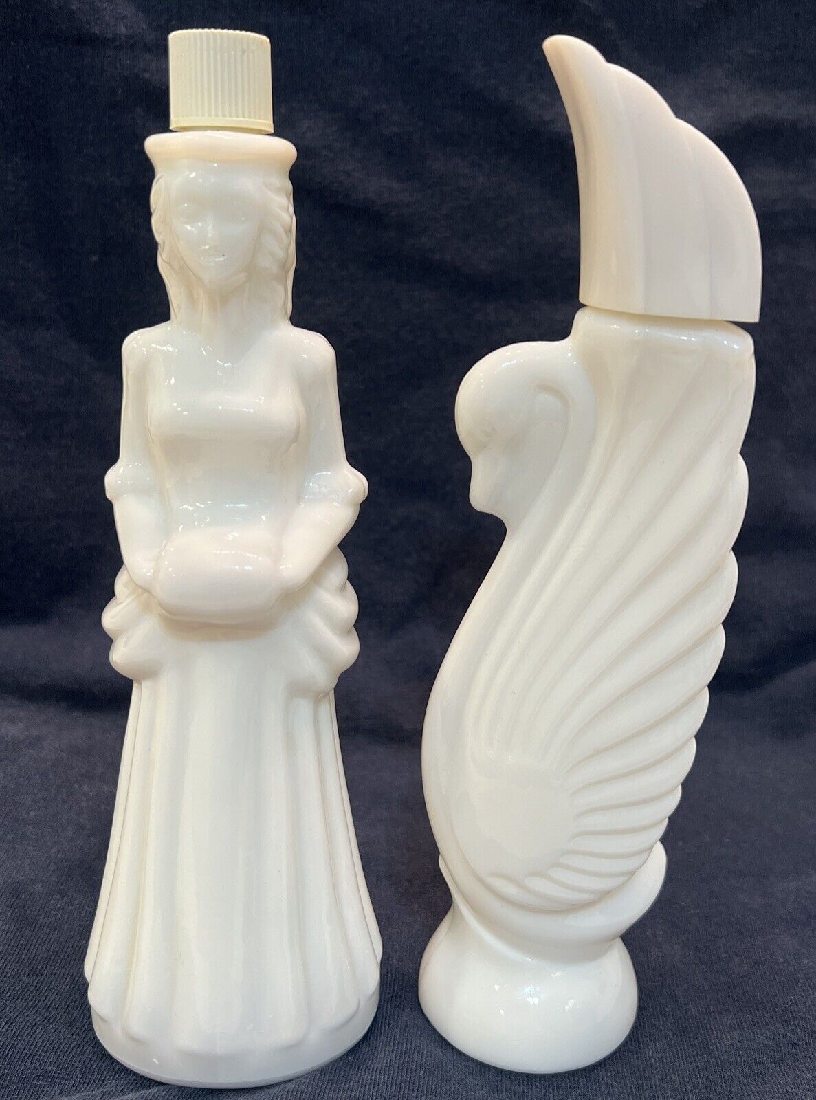 Vtg Avon Milk Glass Swan Decanter Perfume Bottle & Victorian Lady Perfume Bottle