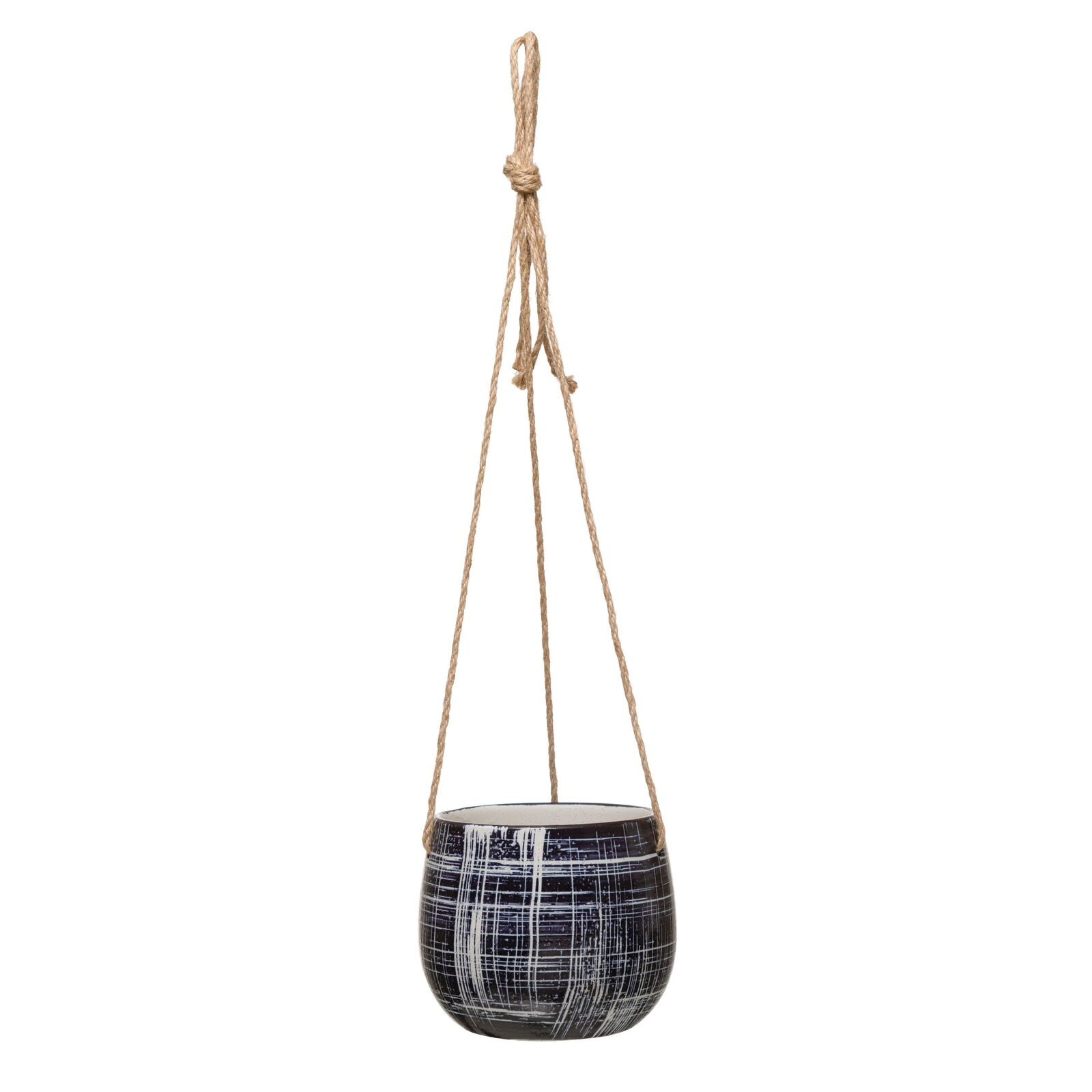  Hanging Stoneware Planter with Pattern & Jute Hanger, Blue (Holds 5\