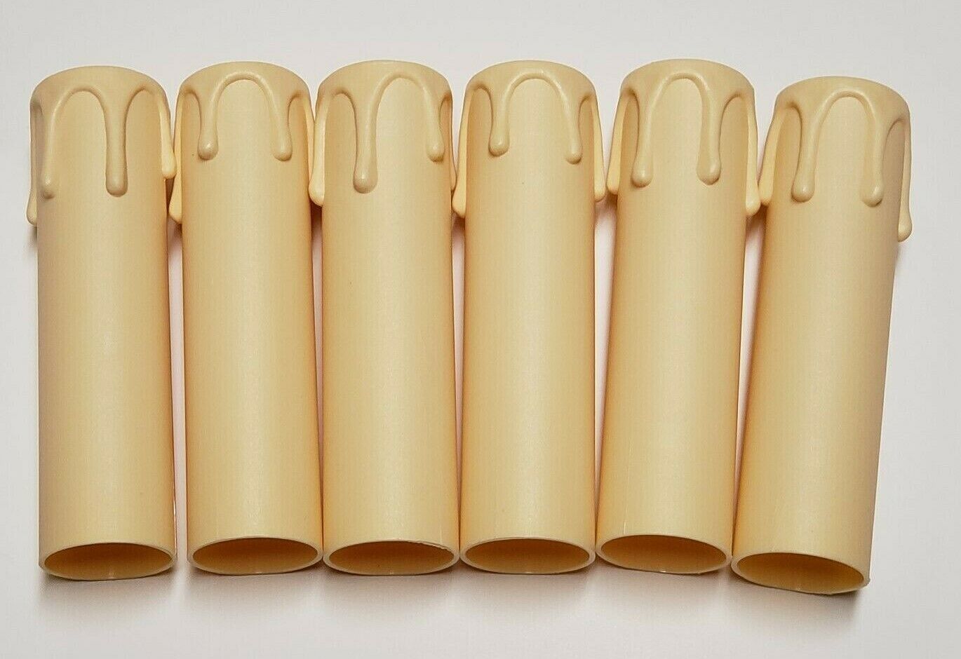 SET OF 6 - 100MM TALL IVORY PLASTIC EUROPEAN CANDLE COVERS WITH DRIPS 100IVG 