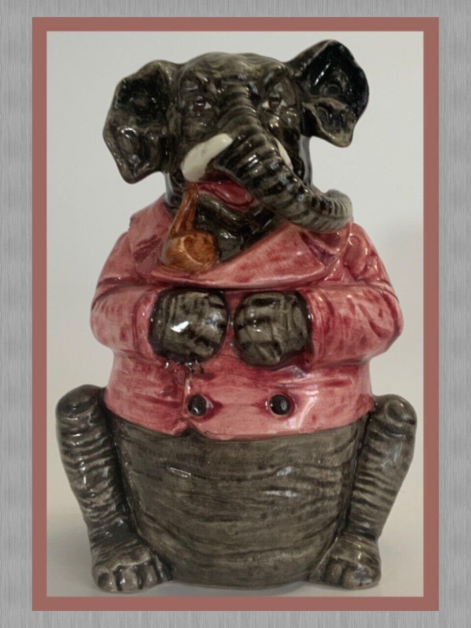Antique Majolica Elephant Figural Tobacco Jar Humidor - 19th Century—RARE