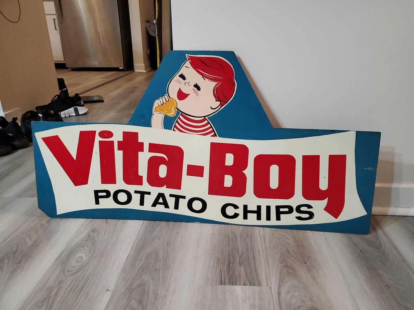c.1950s Original Vintage Vita-Boy Potato Chips Sign Detroit Boy Grocery RARE 