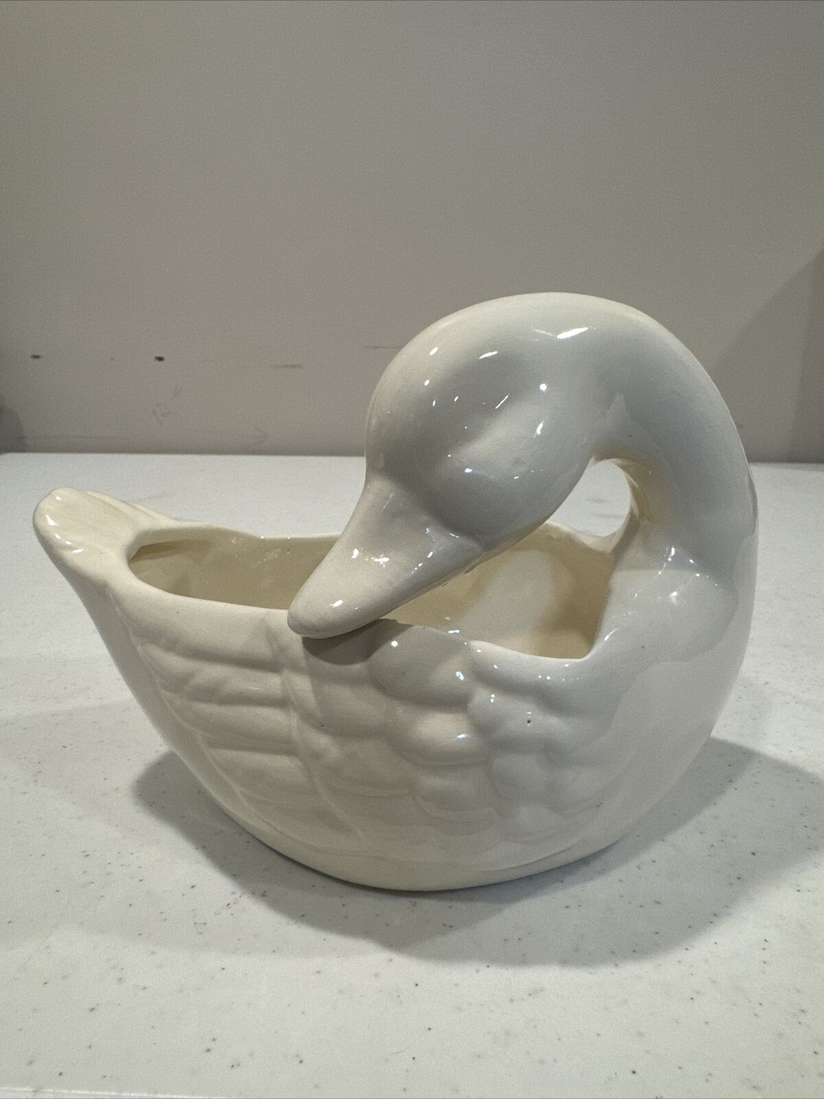 vintage white ceramic swan planter