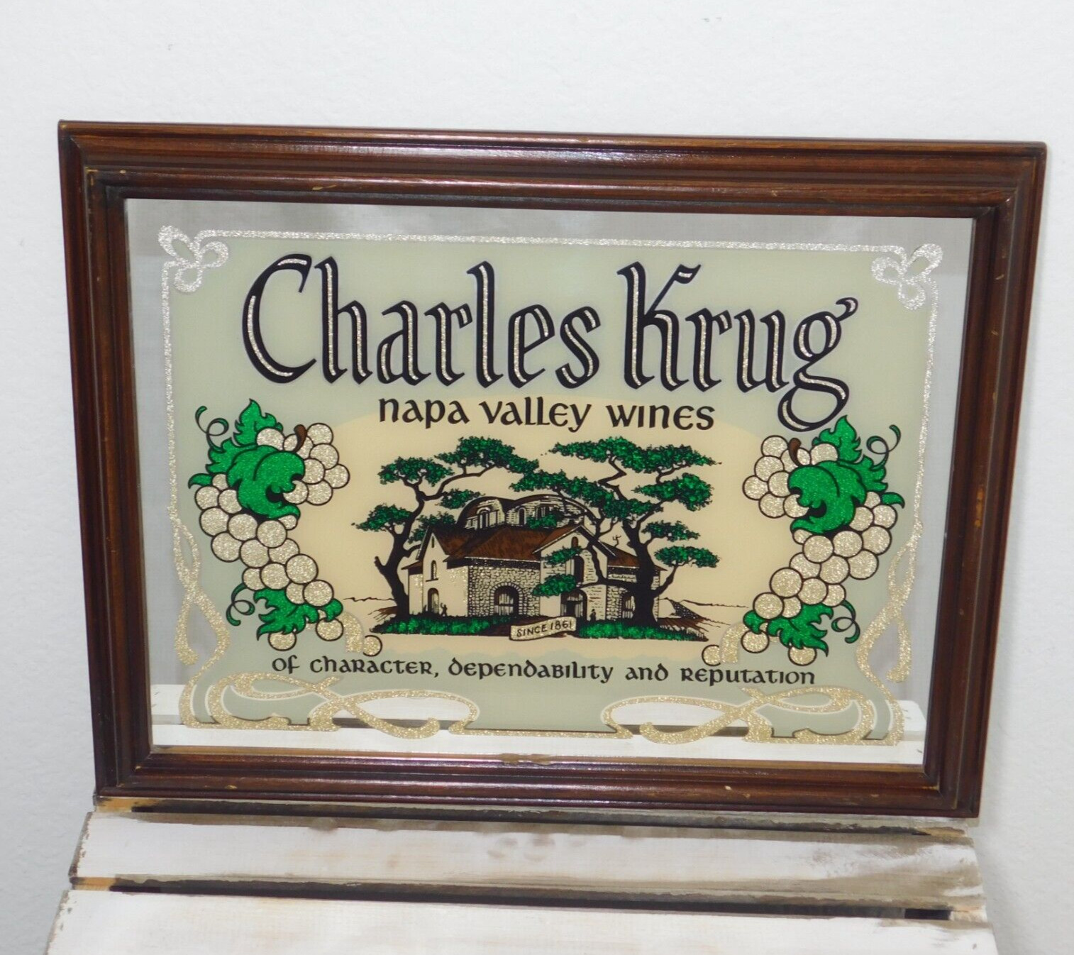 Vintage CHARLES KRUG Napa Valley Wines Advertising Bar Mirror Wall Hanging 18x14