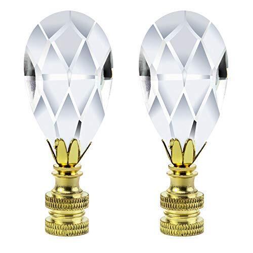 Crystal Lamp Finials, 2 Pack Teardrop Shape Clear Faceted Crystal Lamp Finial...