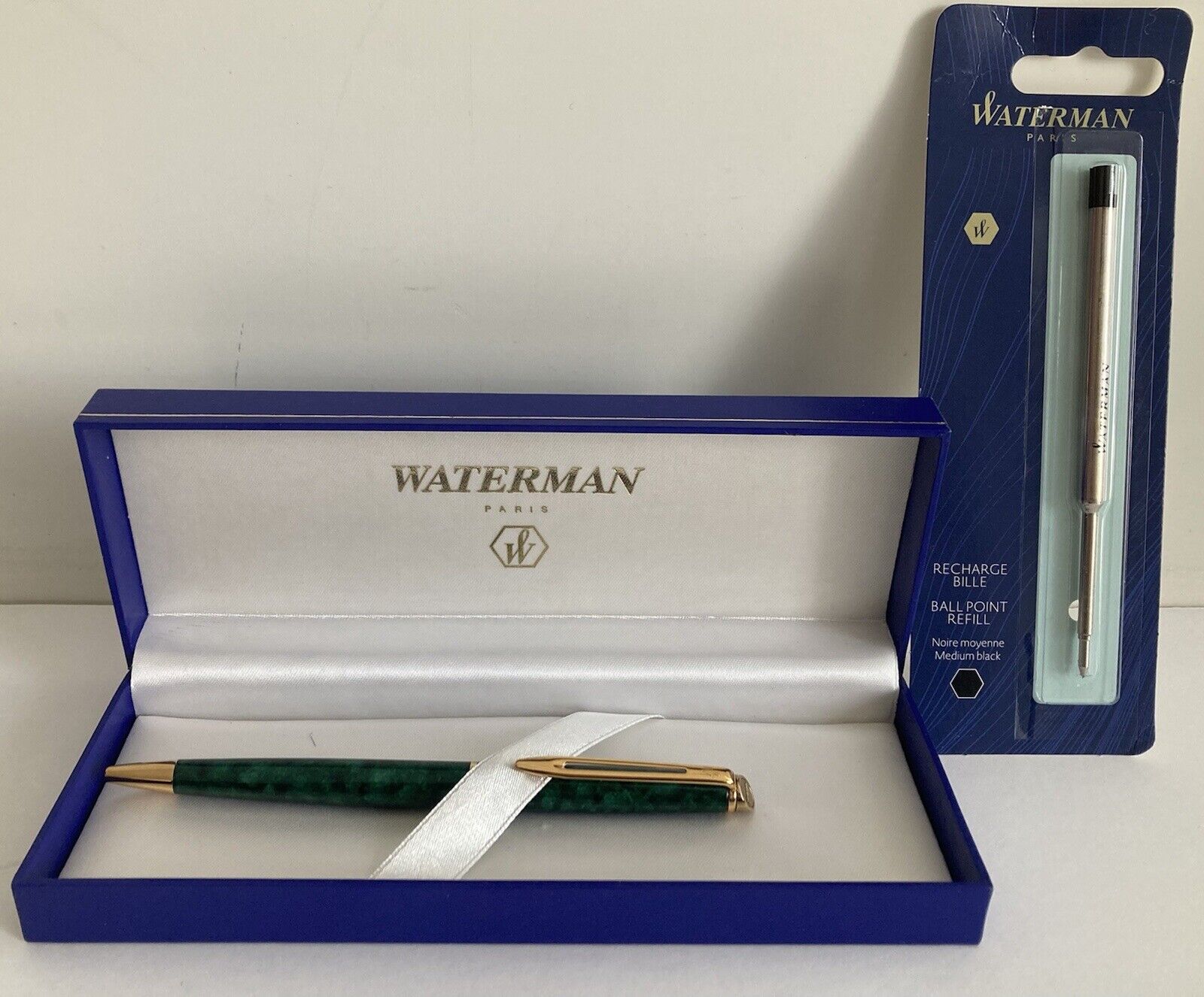 Waterman Preface Green Marble Gold Trim Ballpoint Pen NIB