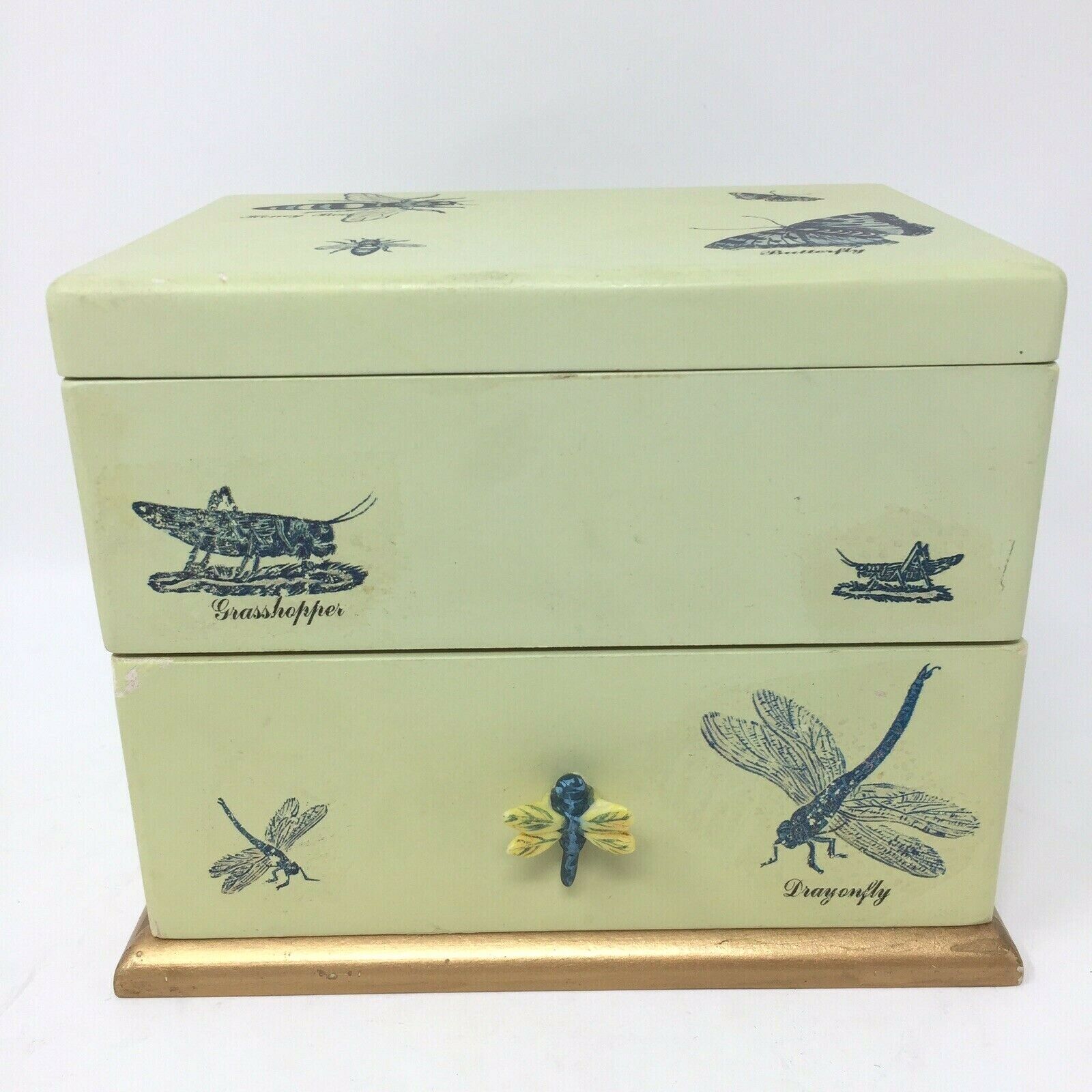 Wood Trinket Jewelry Box Insects Dragonfly Butterfly 5\