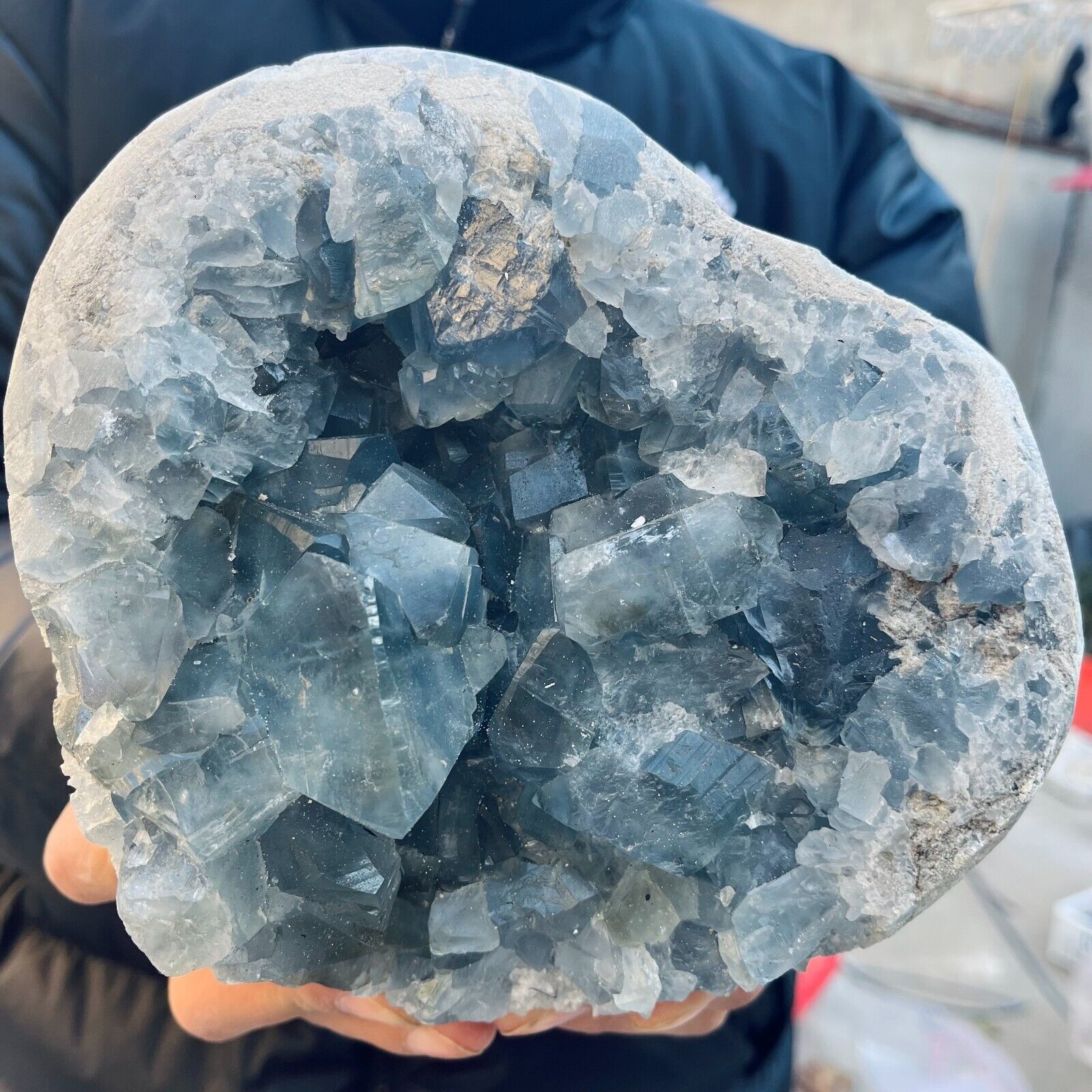 9.8lb Large Natural Blue Celestite Crystal Geode Quartz Cluster Mineral Specime