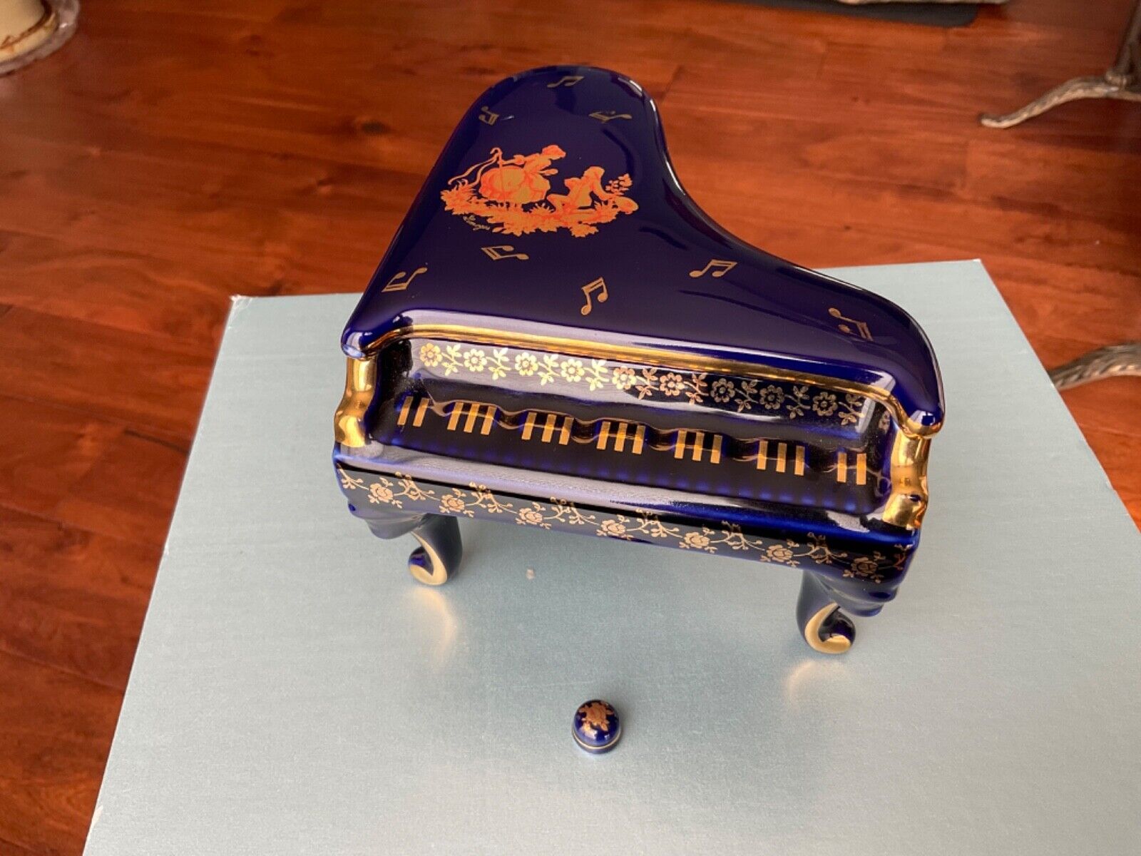 Rare Limoge France Colbolt Blue Grand Piano with Stool Trinket Box Lge New
