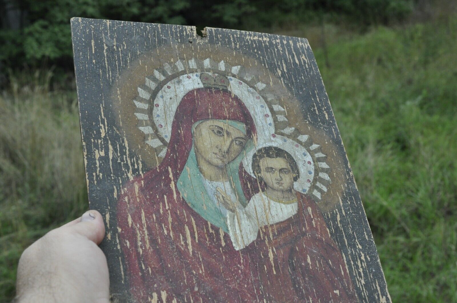 Vintage Antiq Russian orthodox wooden icon \