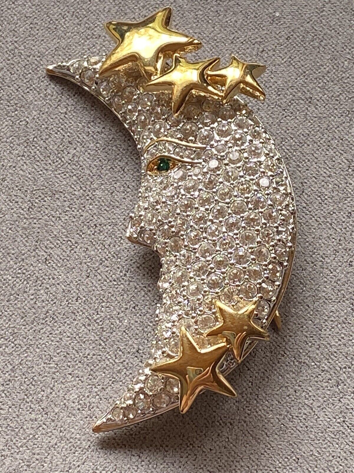 SIGNED SWAROVSKI PAVE' MOON FACE STAR  PIN ~BROOCH RETIRED