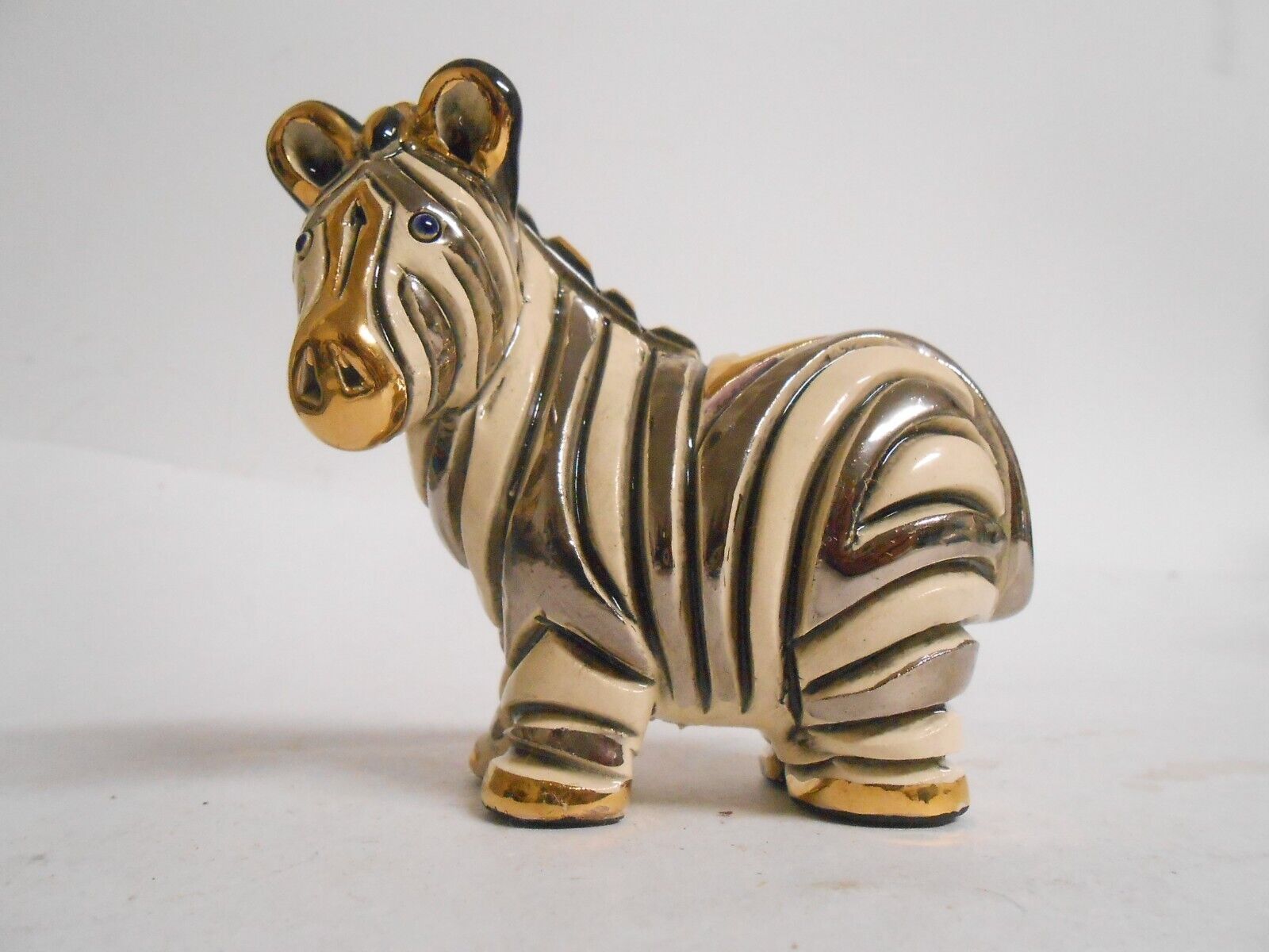 De Rosa Rinconada Signed Ceramic Zebra Figurine w/ Gold & Silver