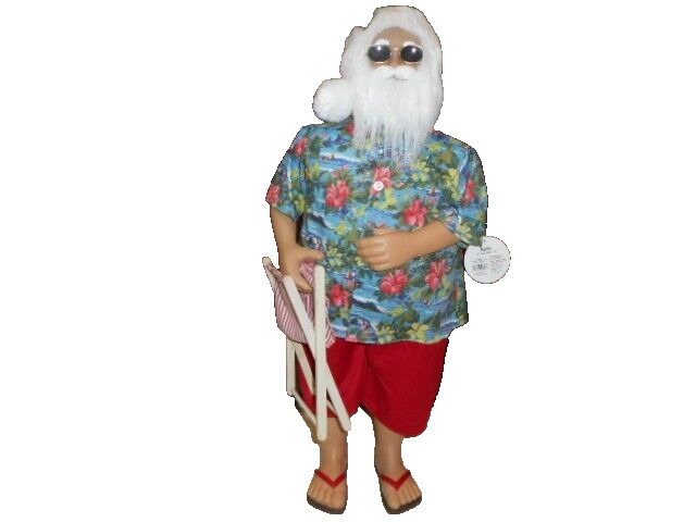 SANTA CLAUS Hawaiian 34” Beach Tropical Doll Decor Figure Christmas In July New