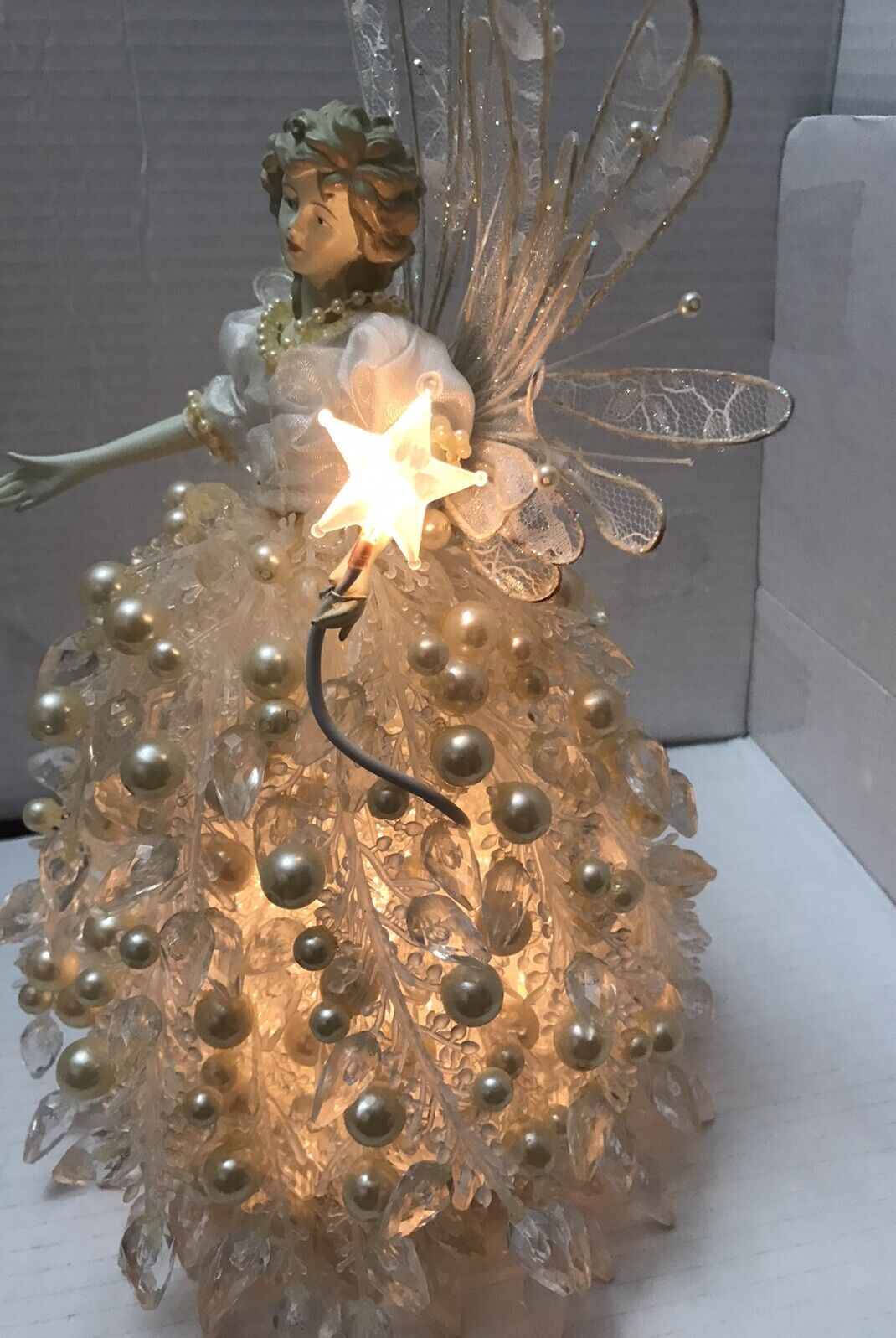 Angel Fairy Ice Angel Lights Up Illuminates Faux Pearl Ice-like Sequins