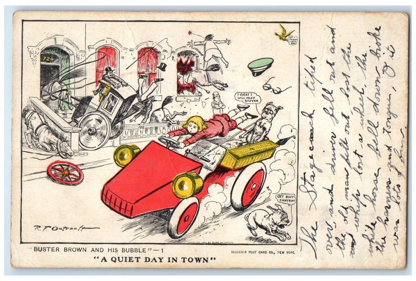 1908 Buster Brown And His Bubble A Quite Day In Town Outcault RPO Postcard