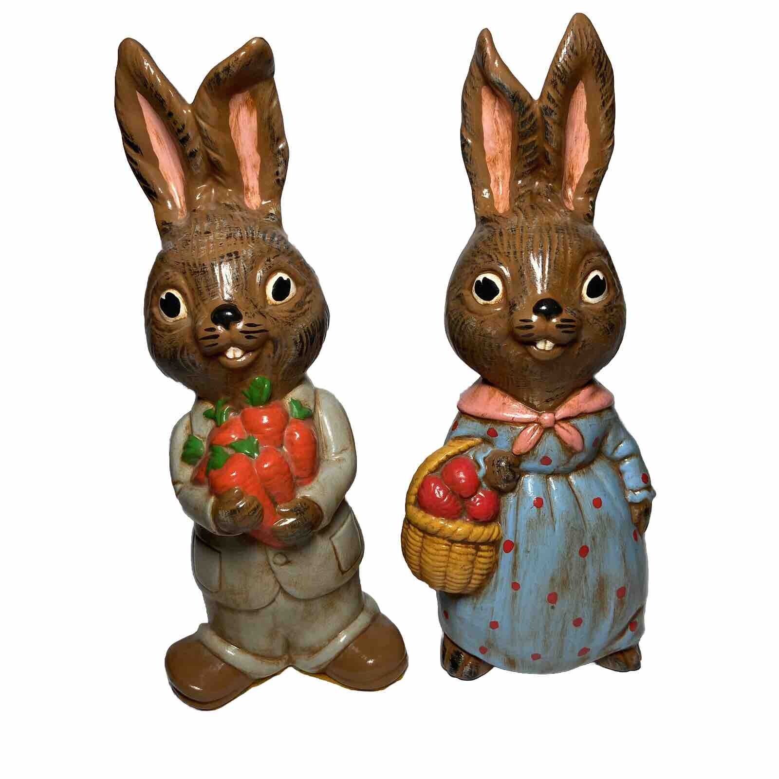 Vintage Easter Bunny Chalkware Statue Rabbit Figurine Decor Figure Mr & Mrs