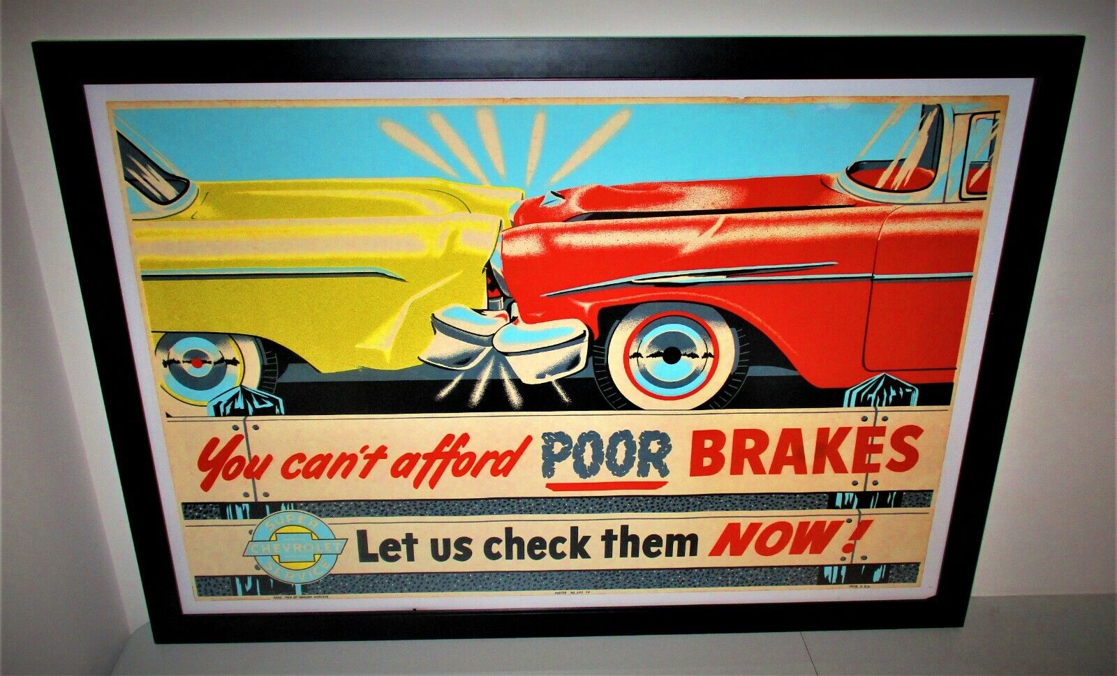 1958 Original Chevrolet Super Service Poor Brakes Framed Poster w/GREAT Graphics