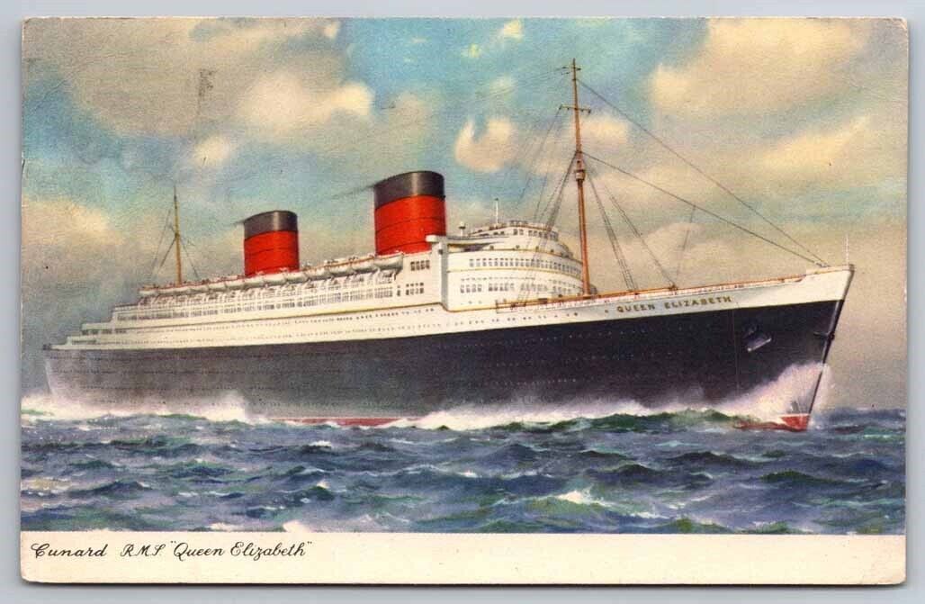 eStampsNet - RMS Queen Elizabeth Cunard Line Linen Postcard Ships