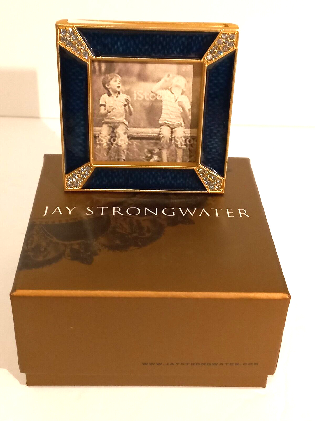Jay Strongwater Leland Mini Frame Dark Teal Swarovski Crystals Hand Enameled