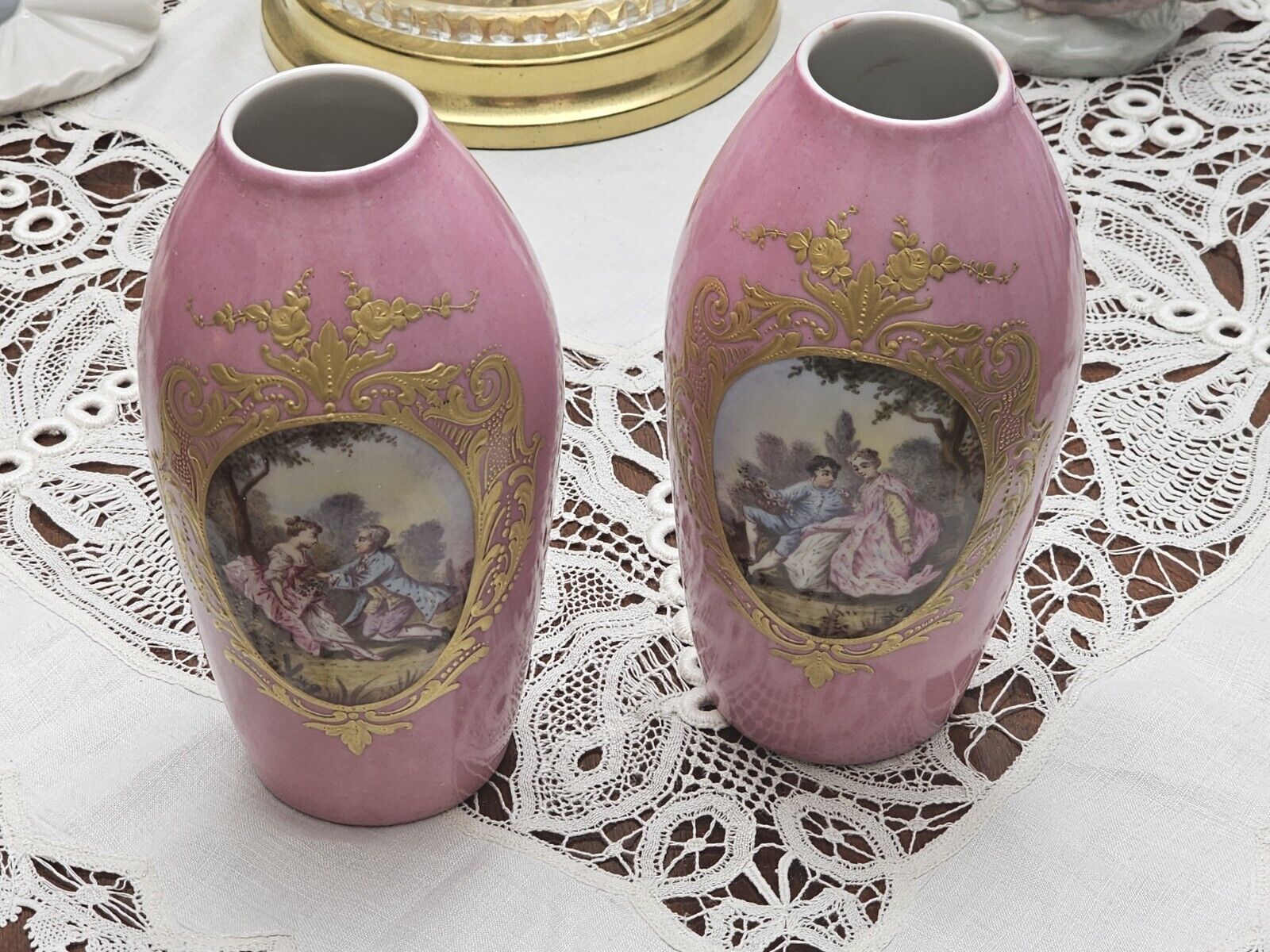 Vintage 2 Victorian Limoges  Encrusted Gold Platted - Decorative Trims Vases