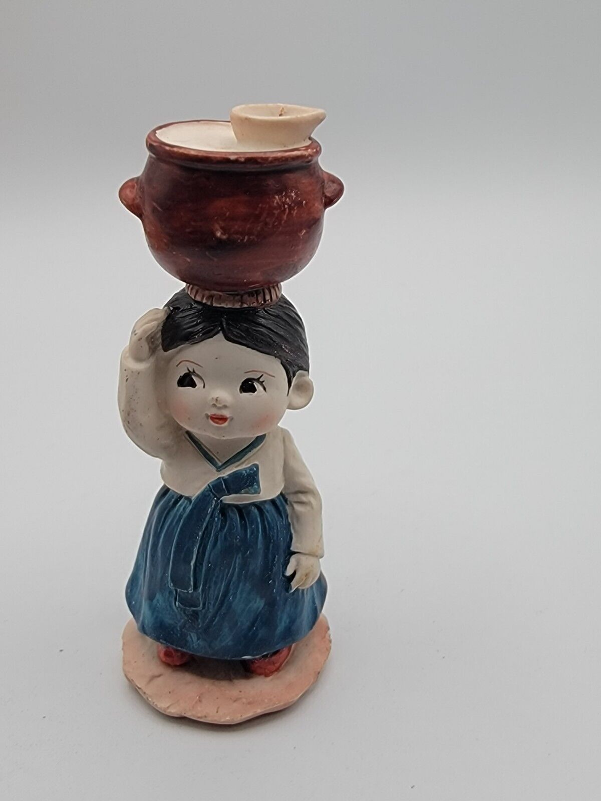 Vintage Koreart Figurine Girl Carrying Bowl on Head KOREAN Ceramic Figurine 