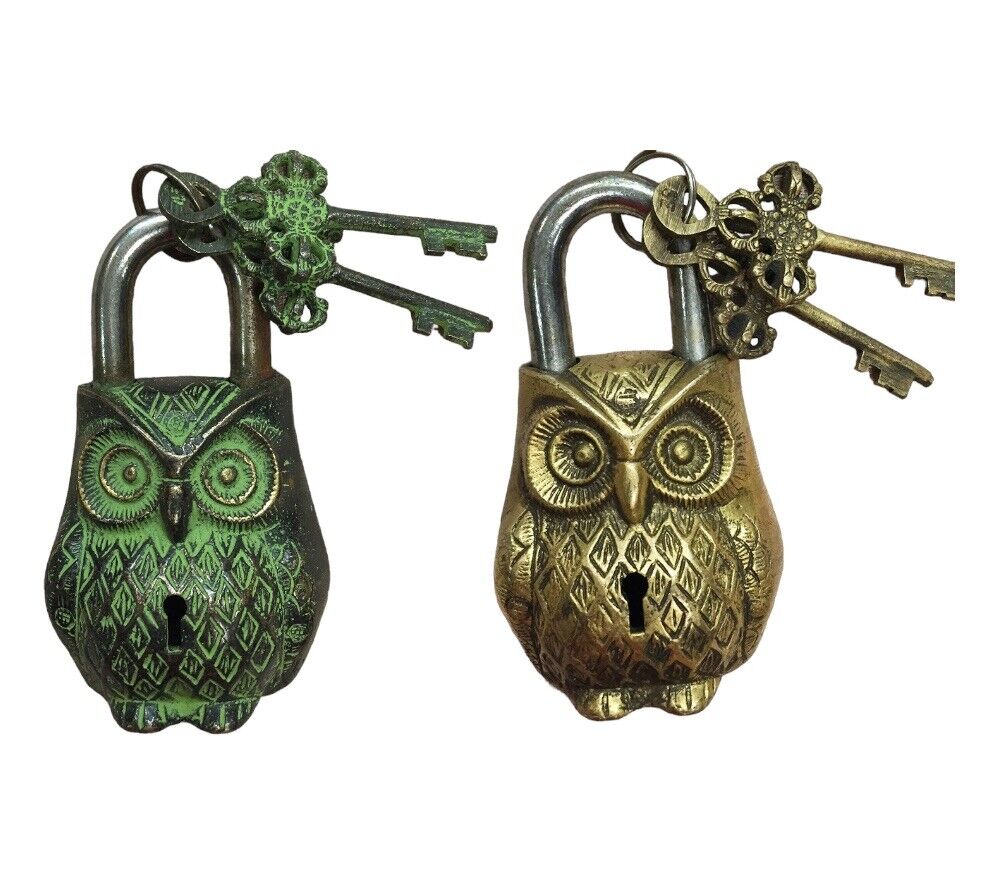 Owl Design Temple Lock Metal Hardware Old Vintage Decor / Patina Or Brass
