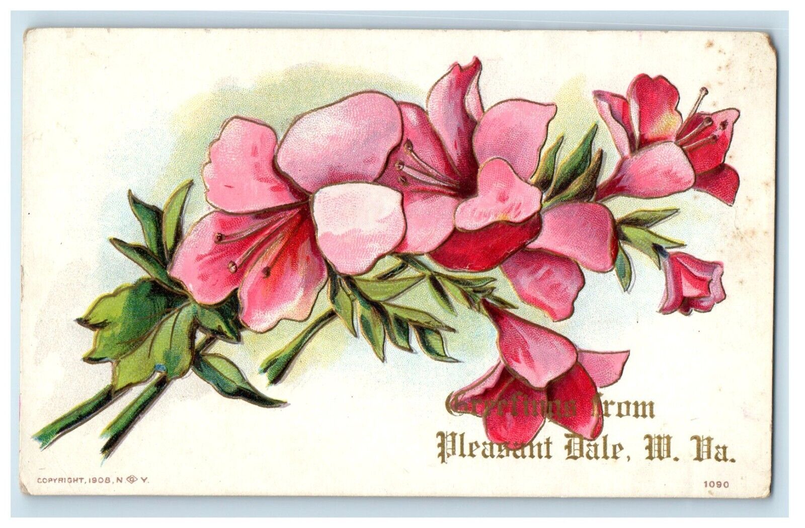 c1910\'s Greetings From Pleasant Dale WV, Pink Lily Flowers Hampshire Postcard