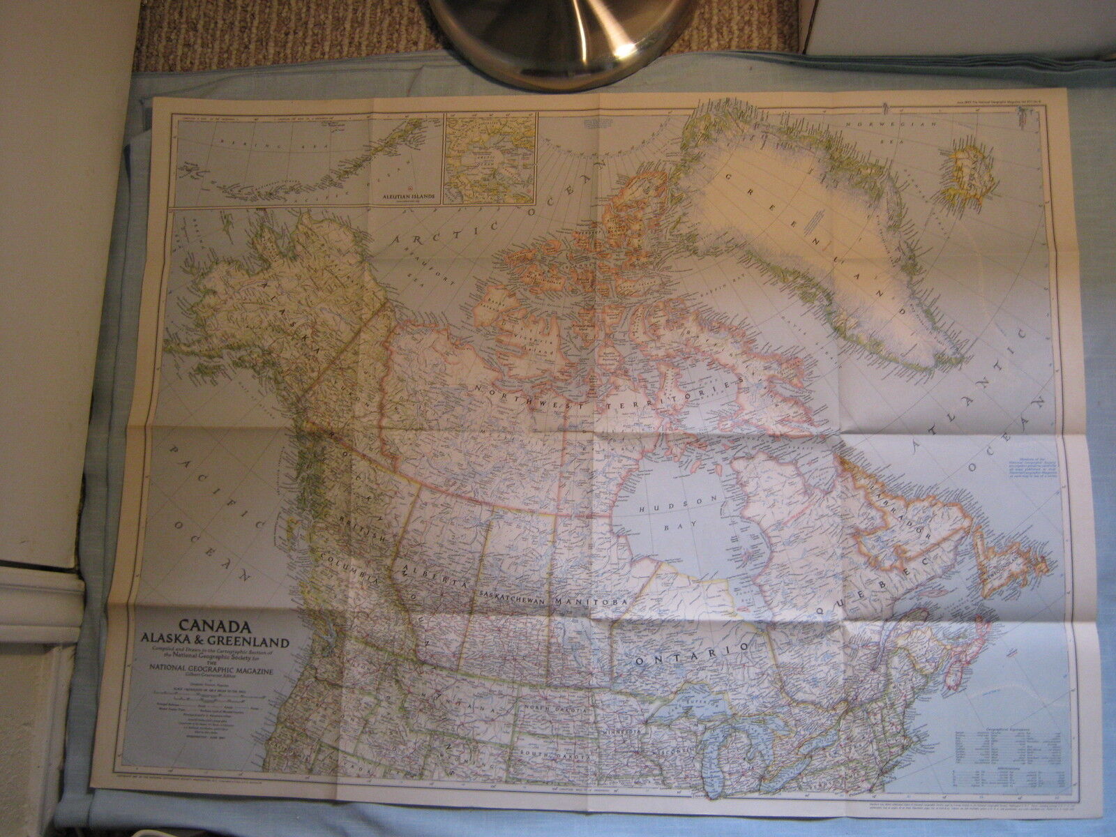 VINTAGE CANADA ALASKA & GREENLAND LARGE WALL MAP National Geographic June 1947