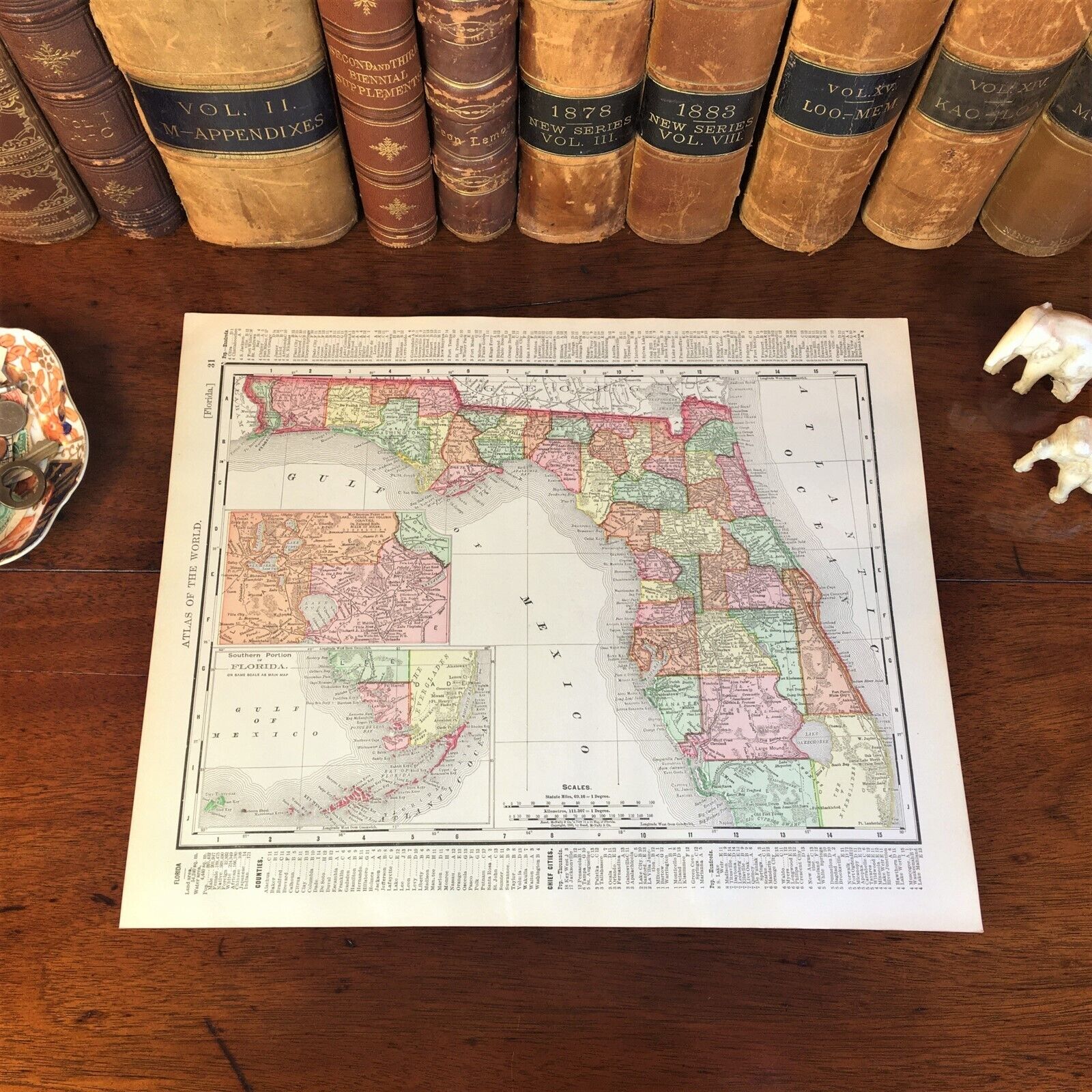 Large Original 1898 Antique Map FLORIDA Jacksonville Miramar Orlando Tampa Miami
