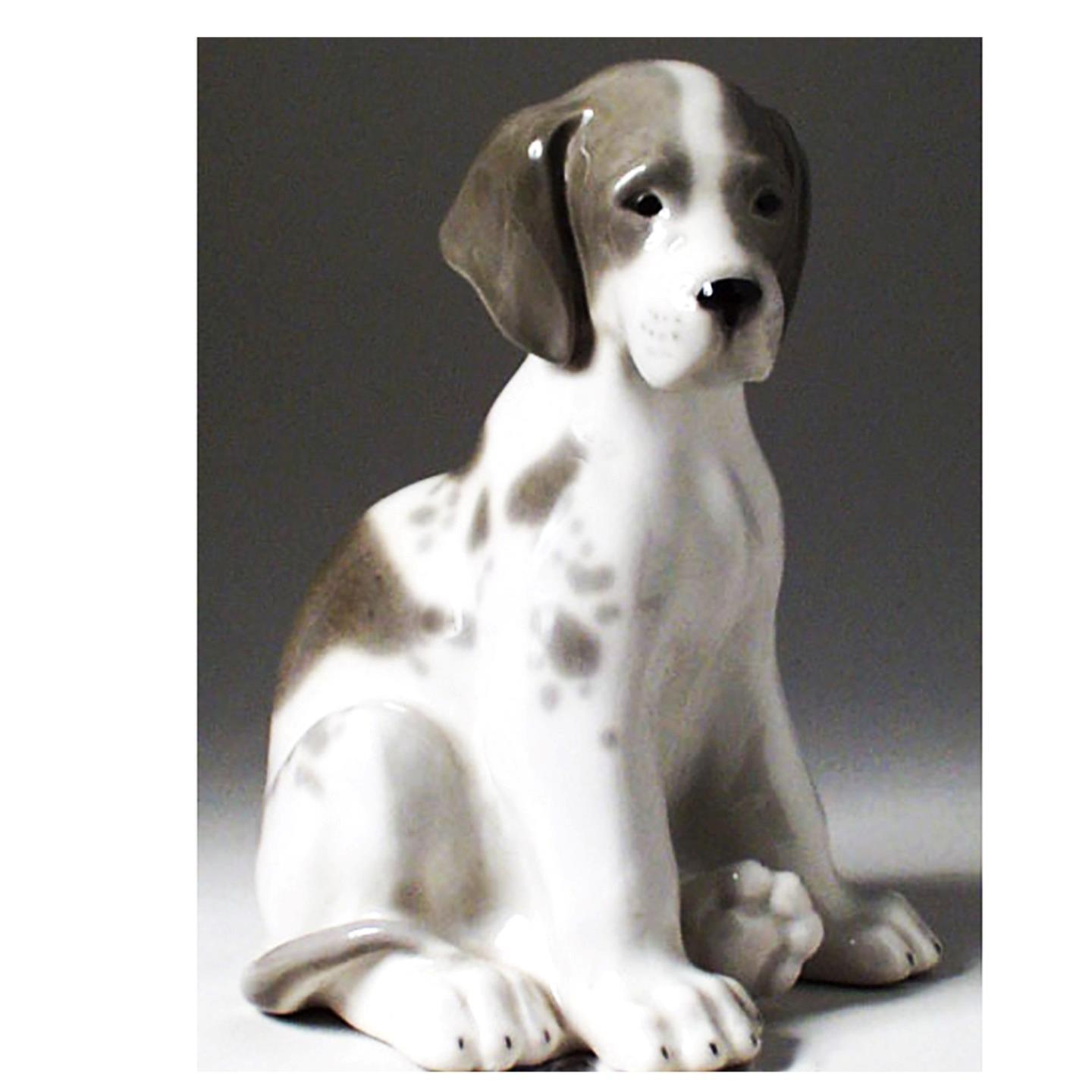 Lomonosov Porcelain Gray Spotted Puppy Figurine Collectible Home Decor 6.25 In