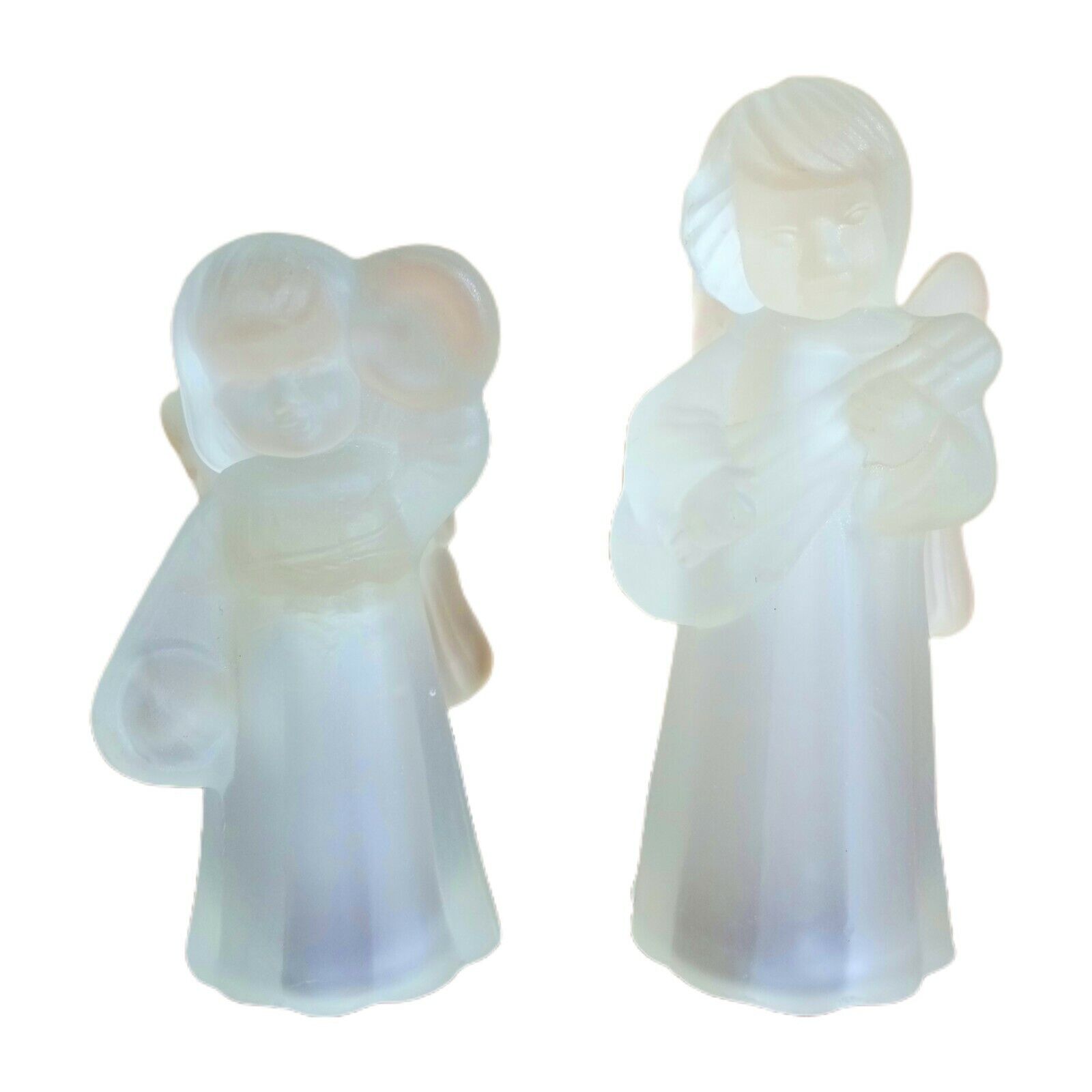 Vtg Frosted Glass Angel Taper Candle Holders