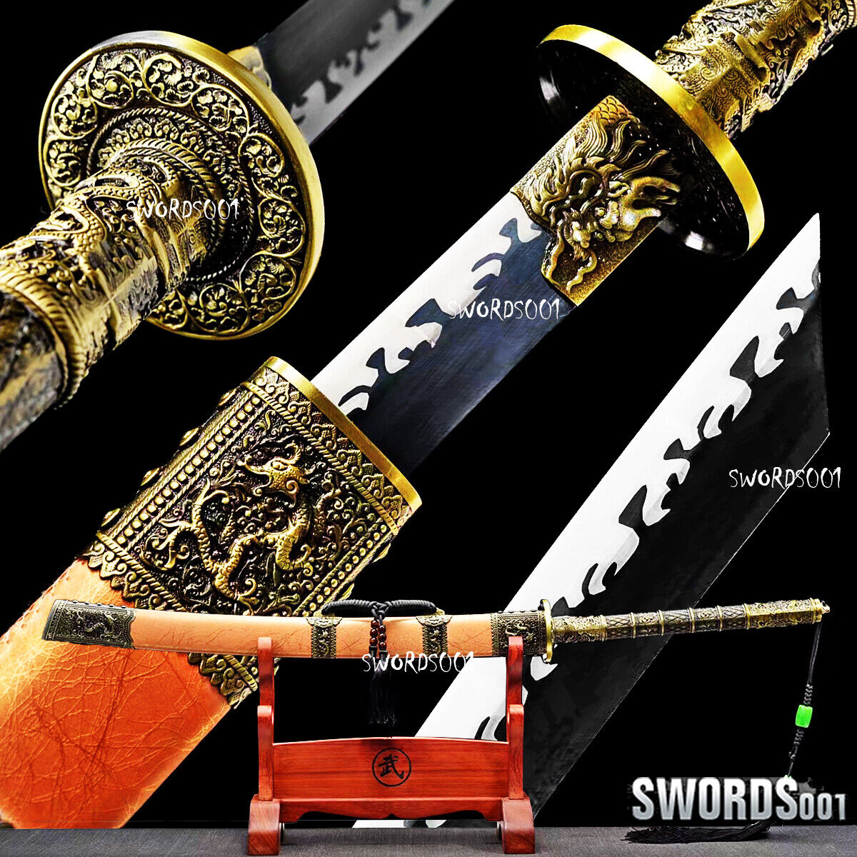 43\'\' Long Handle Sword Chinese Emperor Broadsword Tiger Engraved Carbon Steel