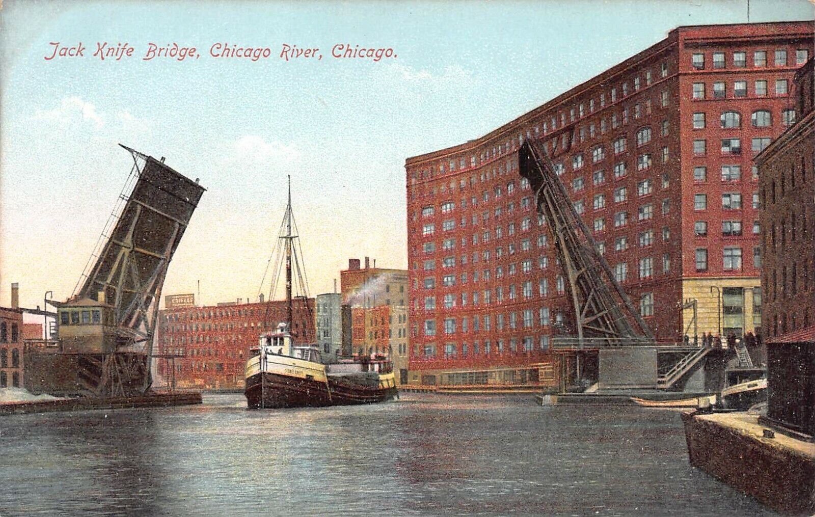 Jack Knife Bridge, Chicago River, Chicago, IL, Early Postcard, Unused 