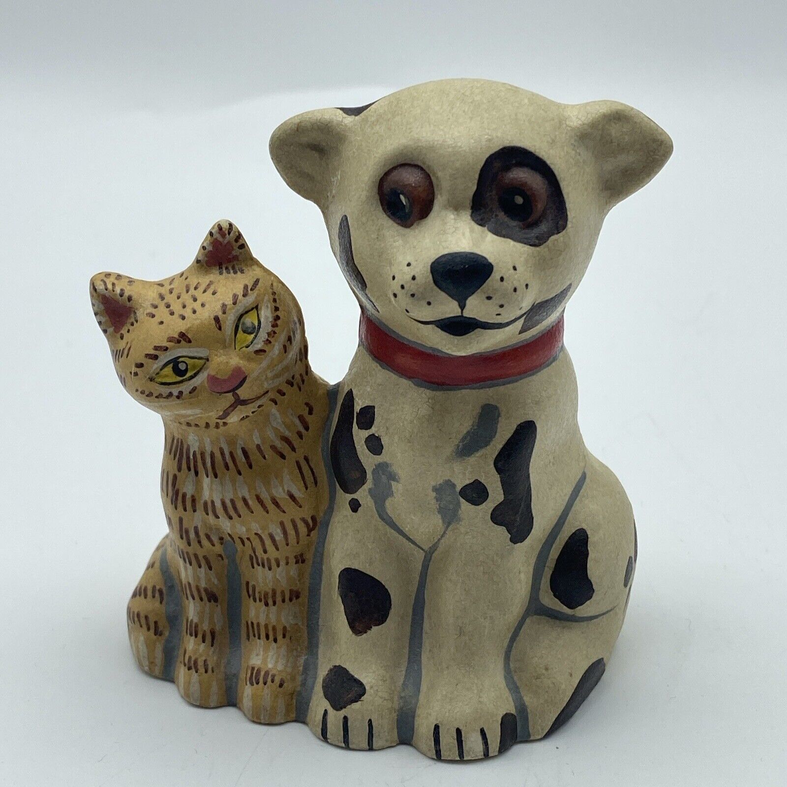 2003 Vaillancourt Folk Art Dog & Orange Cat #58 Figurine Chalkware 3.75\