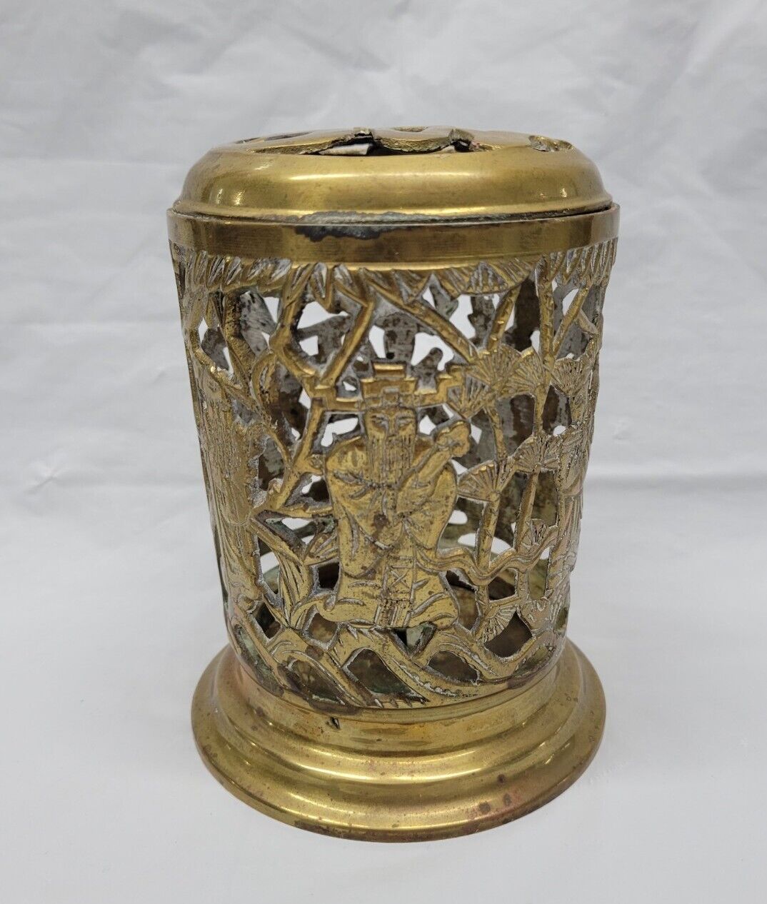 Vintage Asian Brass Large Incense Burner / Asian Candle Holder Filigree #5606
