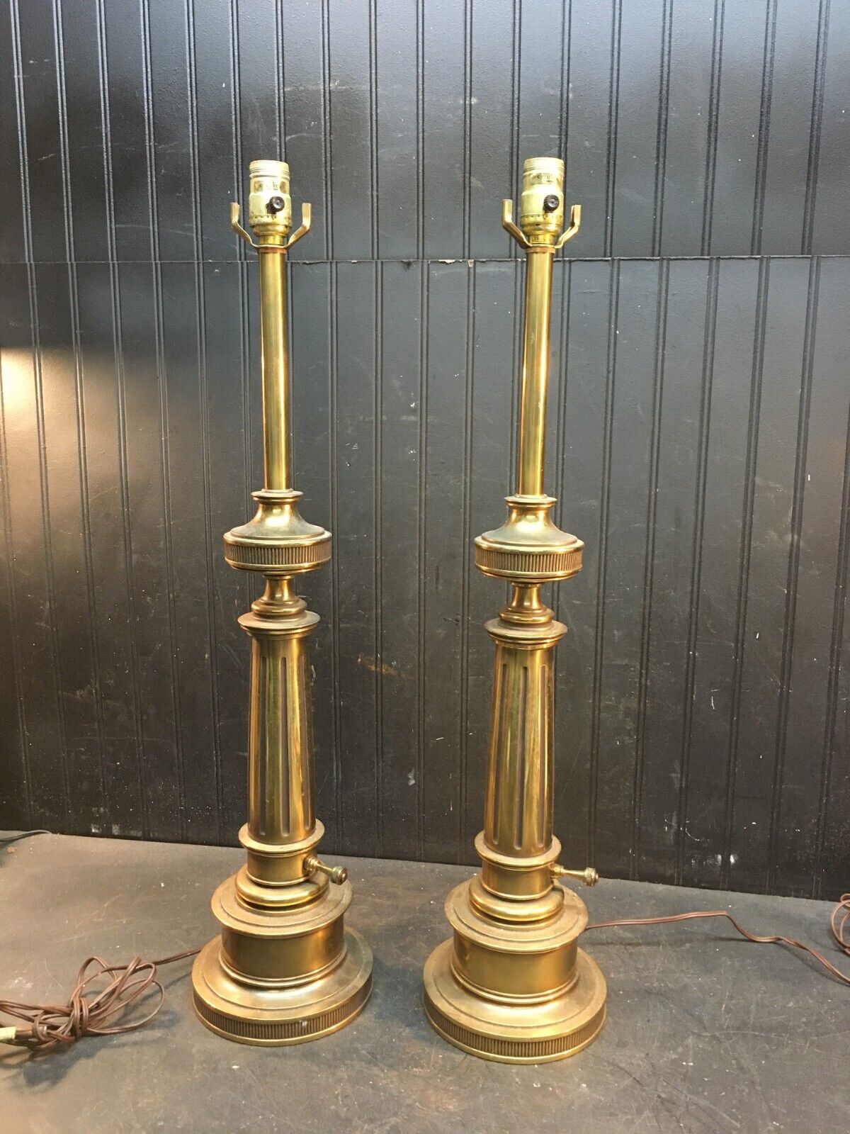 Vintage  Pair Stiffel Heavy Brass Table Lamp 29.5