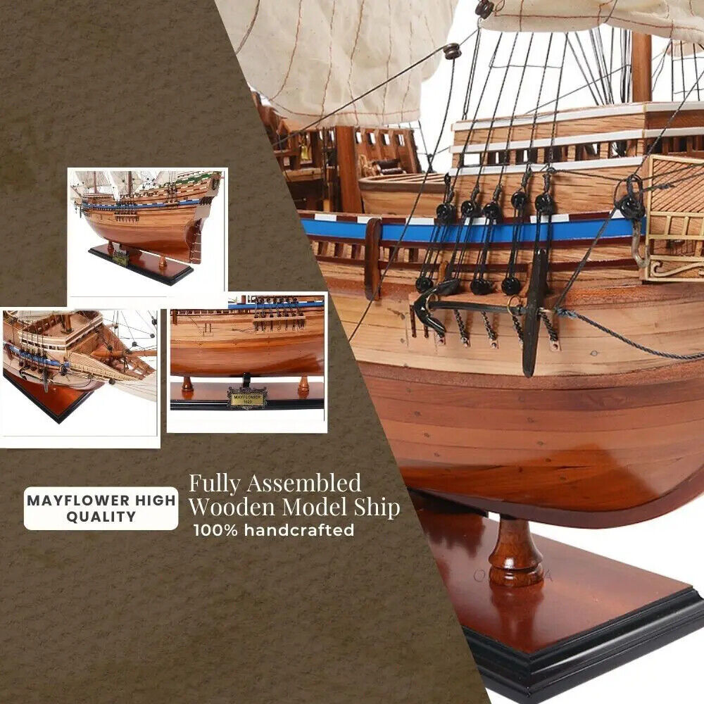 Historical Mayflower Wooden Model Ship Fully Assembled Museum Quality Home Decor