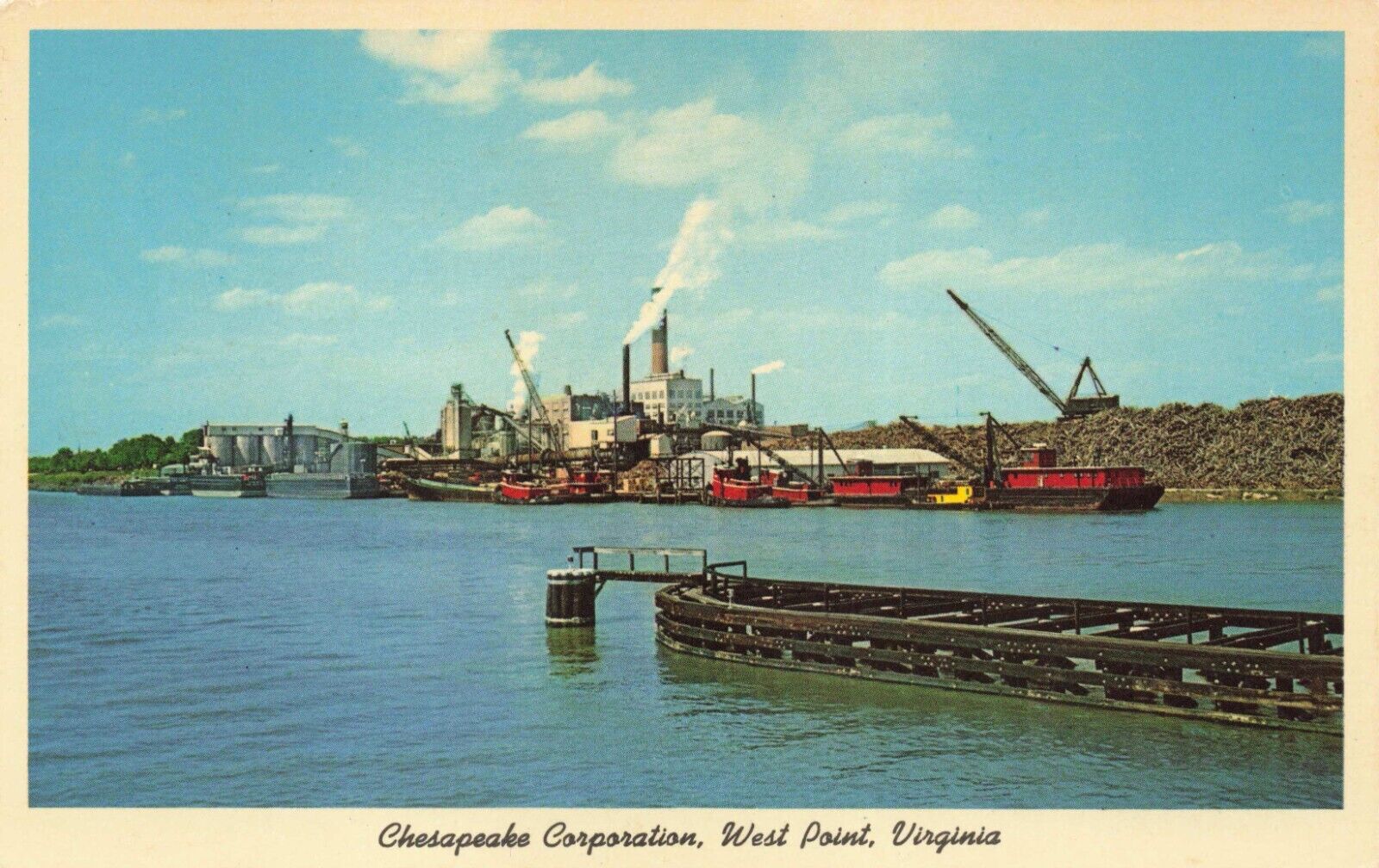 Postcard VA West Point Chesapeake Corporation Factory Smoking Stacks Ships