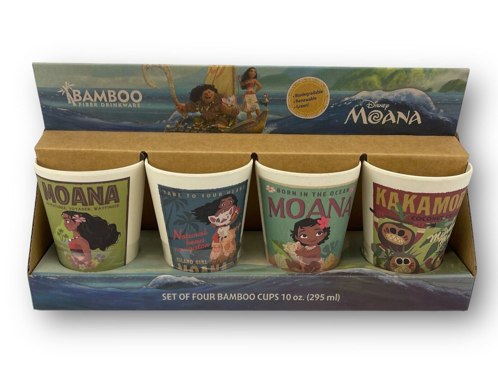Disney Moana Drinkware ECO Friendly Bamboo Fiber 4 Cup Set - NEW