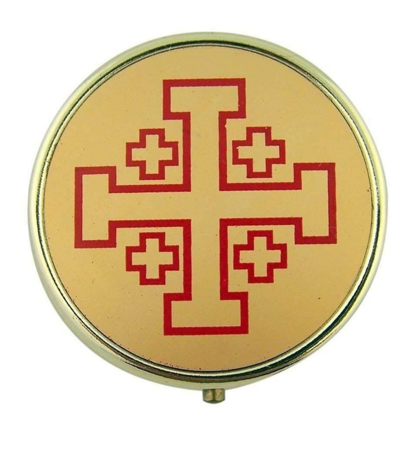 N.G. Catholic Brass Plated Jerusalem Cross Design 7 Host Pyx, 2 Inch