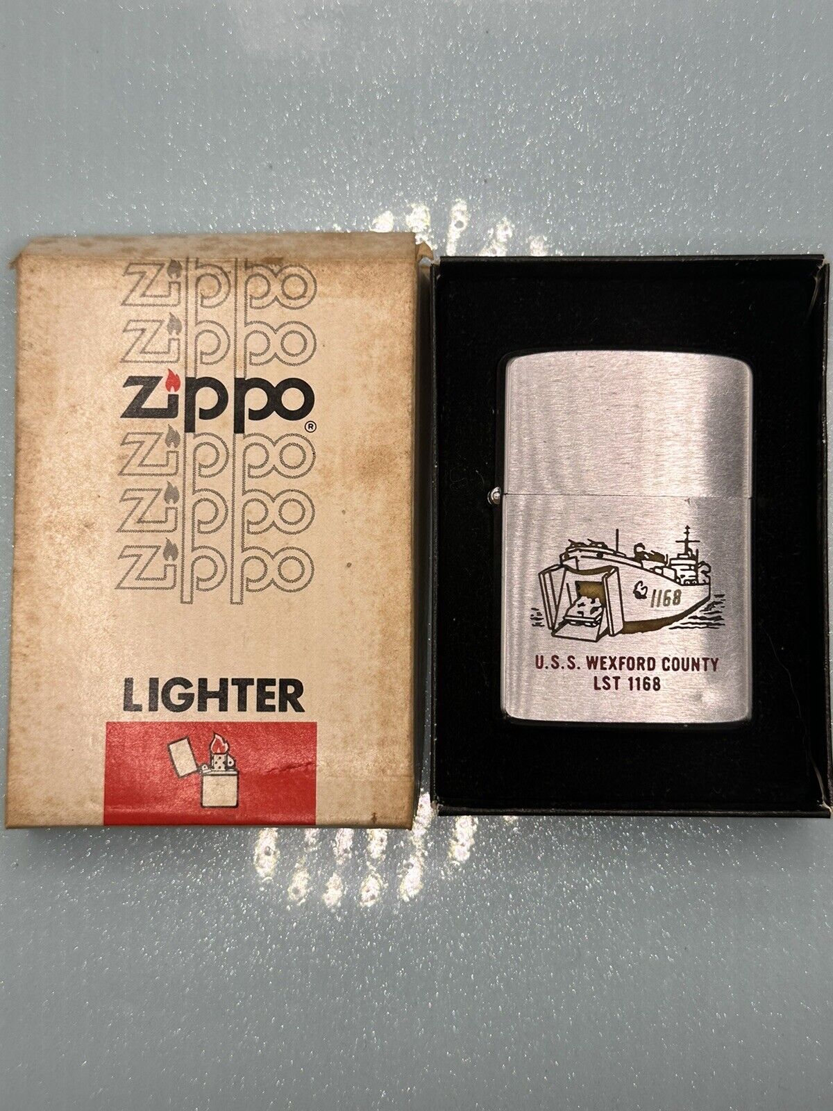 Vintage 1958 U.S.S. Wexford County LST 1168 Chrome Zippo Lighter