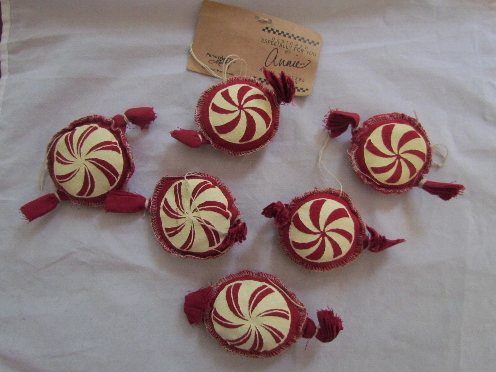 PEPPERMINT CANDY Ornament 6pc Primitives by Kathy vintage style graphic 16693