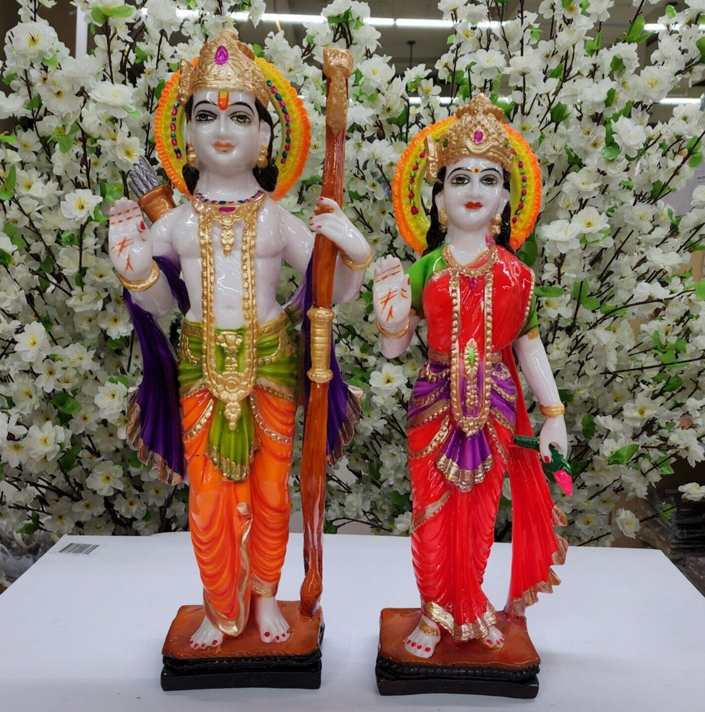 Lord Ram Mata Sita Statue Marble Dust Hindu God Goddess Figurine for Temple Deco