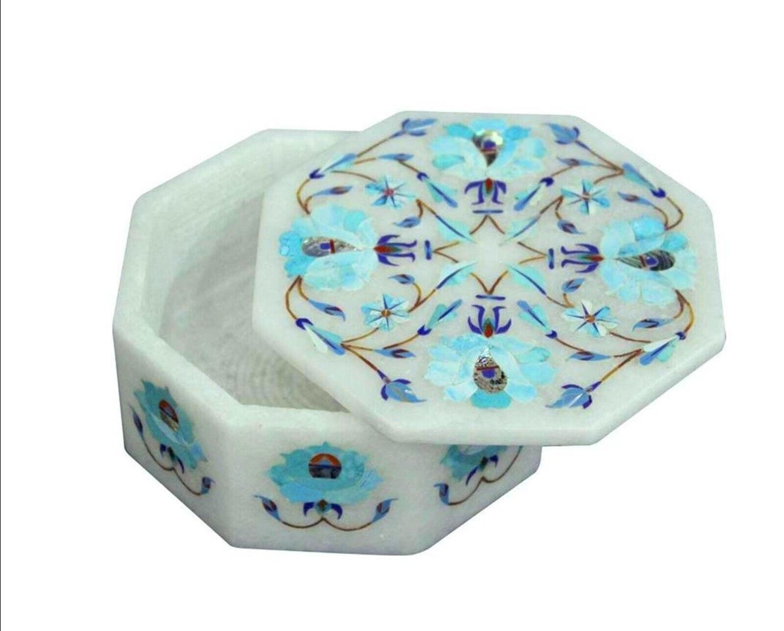 Handmade Nail Extension Box for Palour Decor White Octagon Marble Jewelry Box
