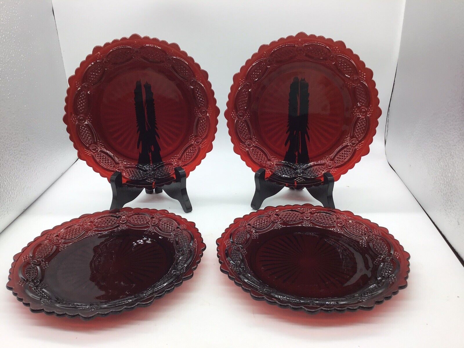 Avon 1876 Cape Cod Collection Ruby Red Glass Dessert Plates (1980)